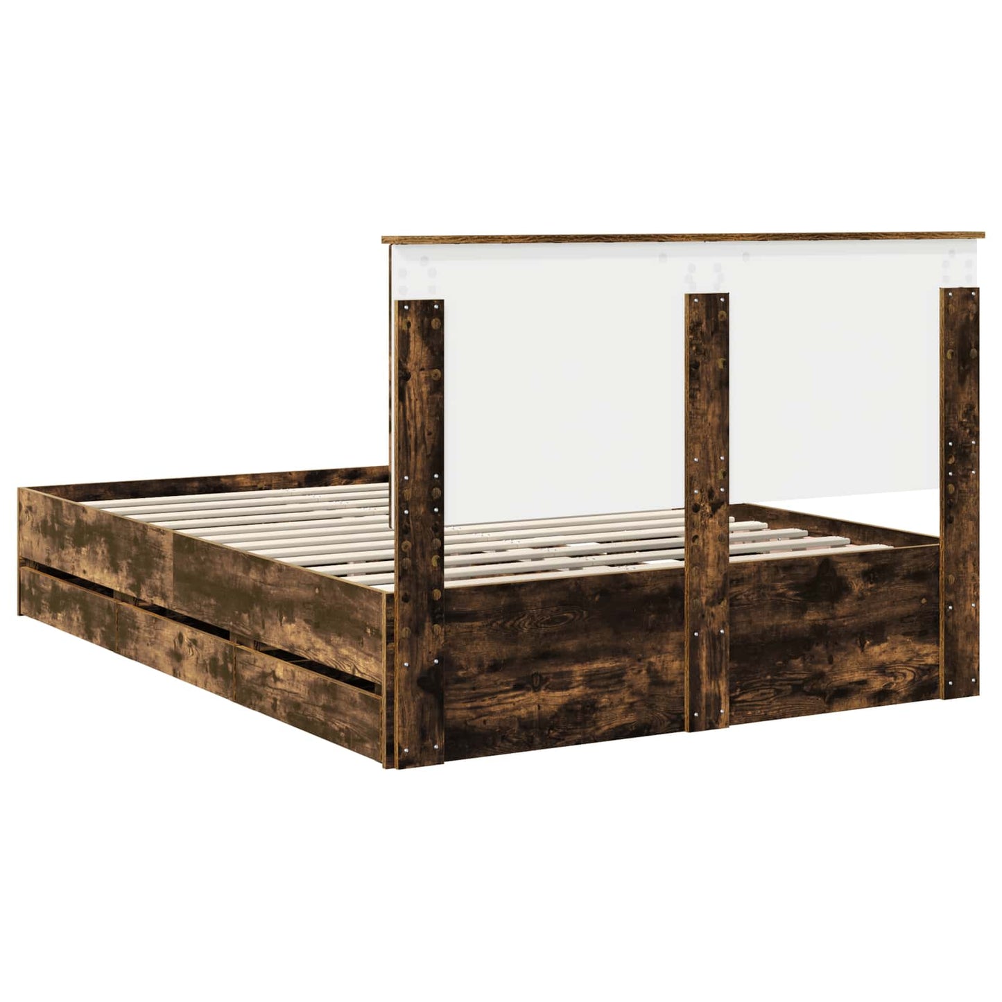Bed Frame with Drawer Smoked Oak 160 x 200 cm Engineer Wood