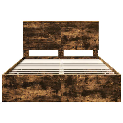 Bed Frame with Drawer Smoked Oak 160 x 200 cm Engineer Wood