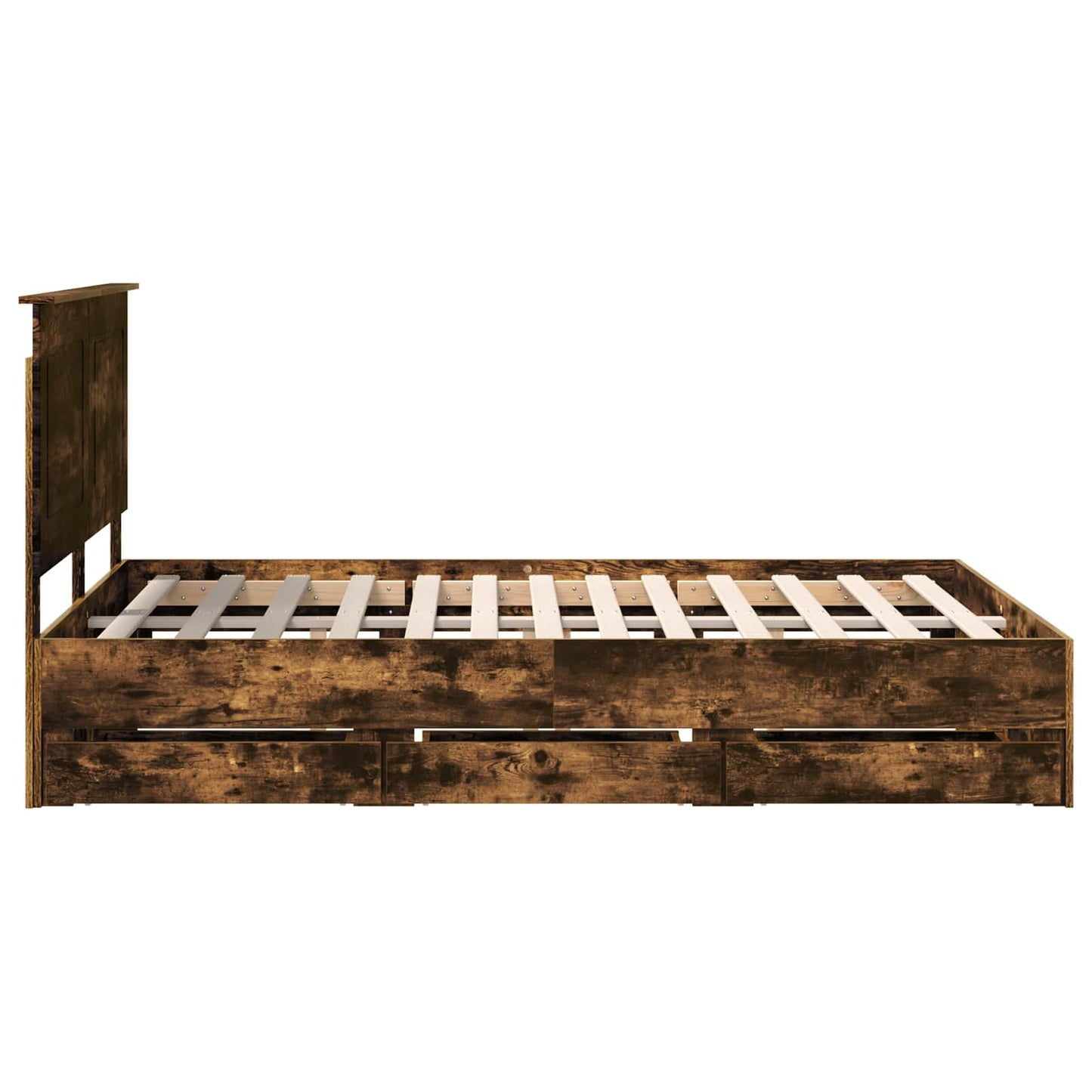 Bed Frame with Drawer Smoked Oak 160 x 200 cm Engineer Wood