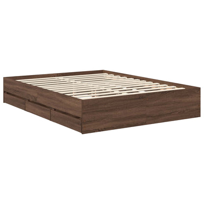 Bed Frame with Drawer Brown Oak 150 x 200 cm Engineer Wood
