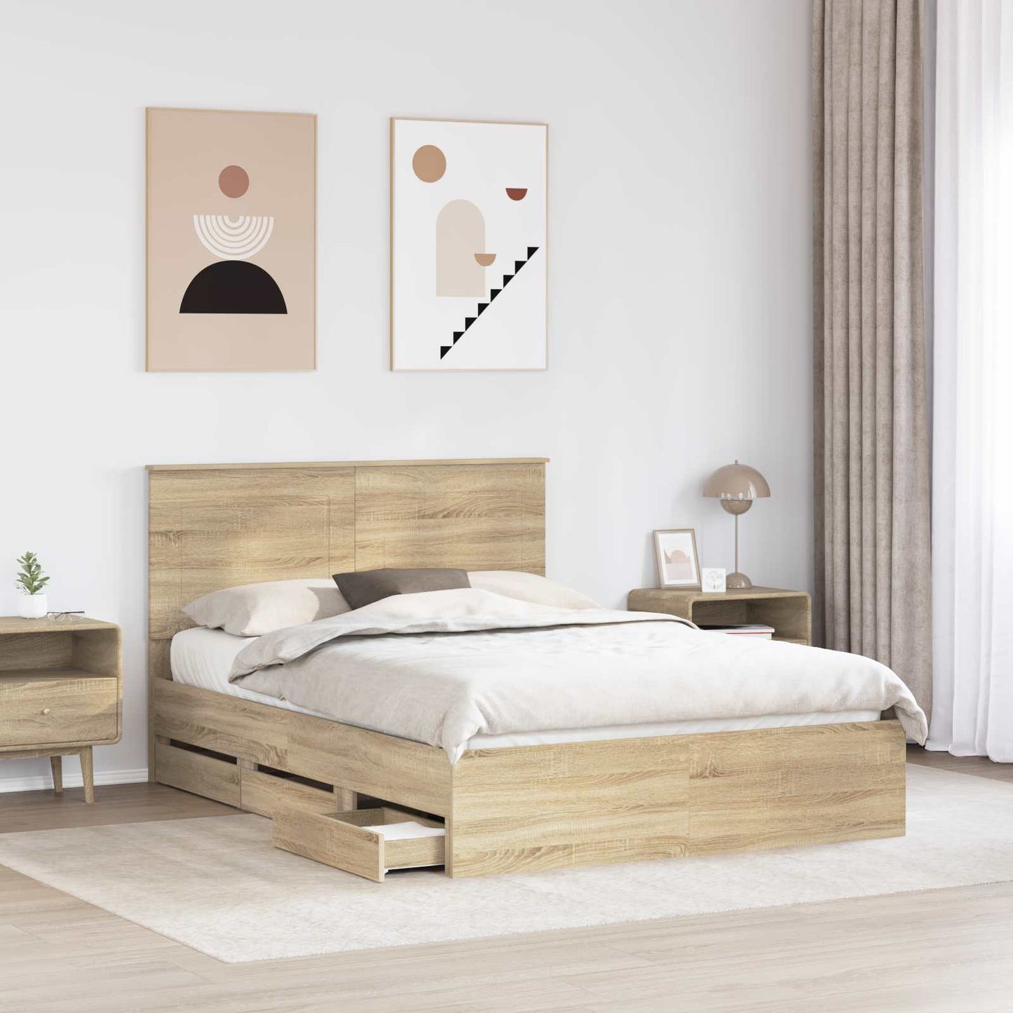 Bed Frame with Drawer Sonoma Oak 140 x 200 cm Engineer Wood