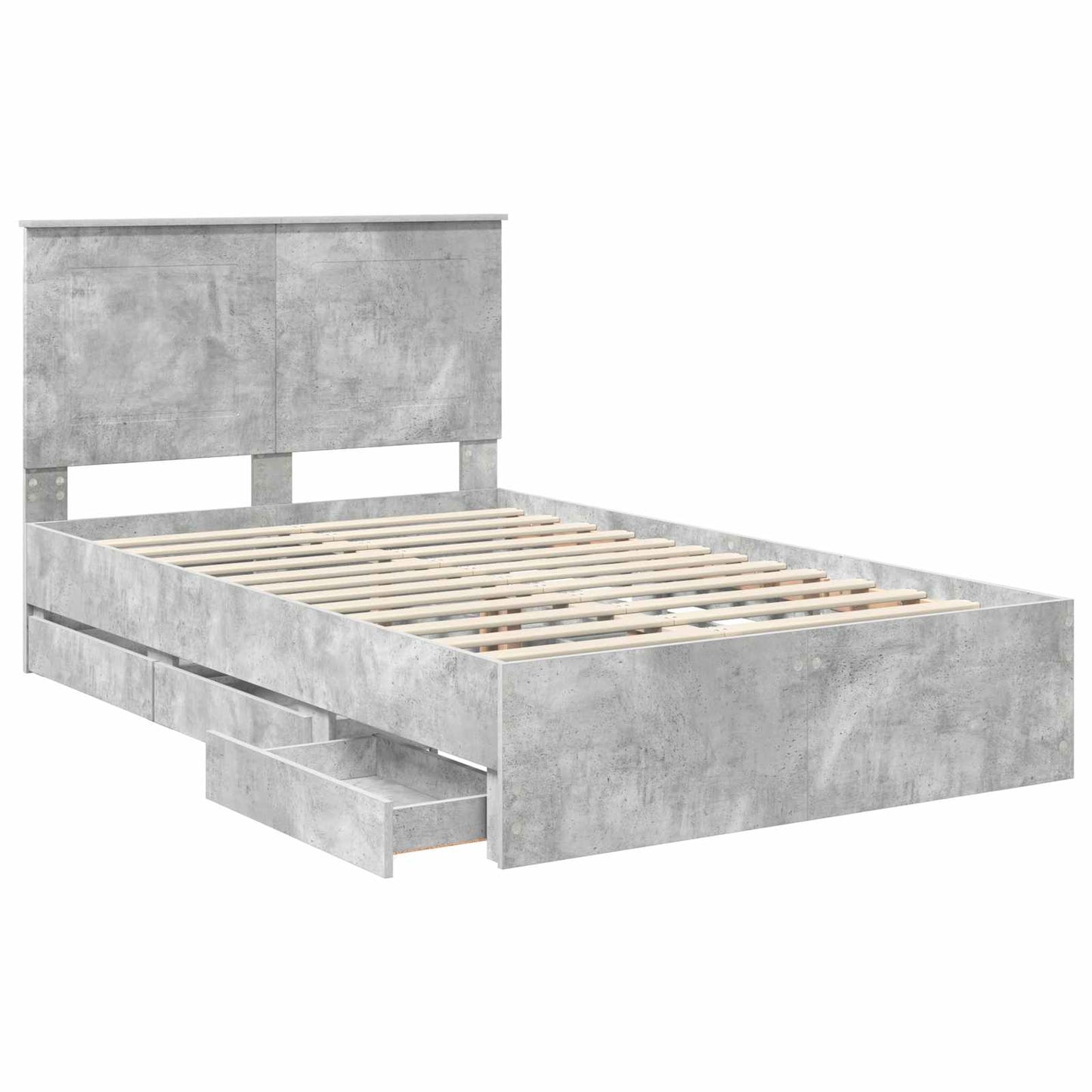 Bed Frame with Drawer Concrete Grey 135 x 190 cm Engineer Wood