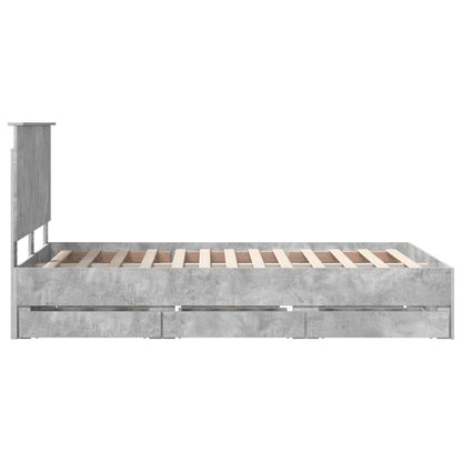 Bed Frame with Drawer Concrete Grey 135 x 190 cm Engineer Wood