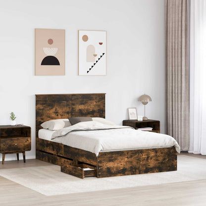 Bed Frame with Drawer Smoked Oak 135 x 190 cm Engineer Wood