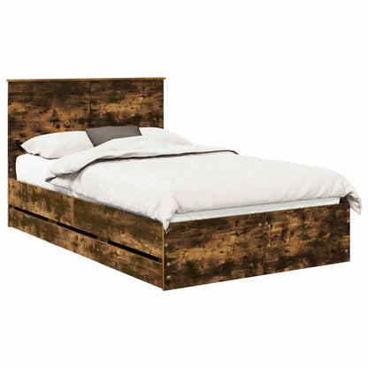 Bed Frame with Drawer Smoked Oak 135 x 190 cm Engineer Wood