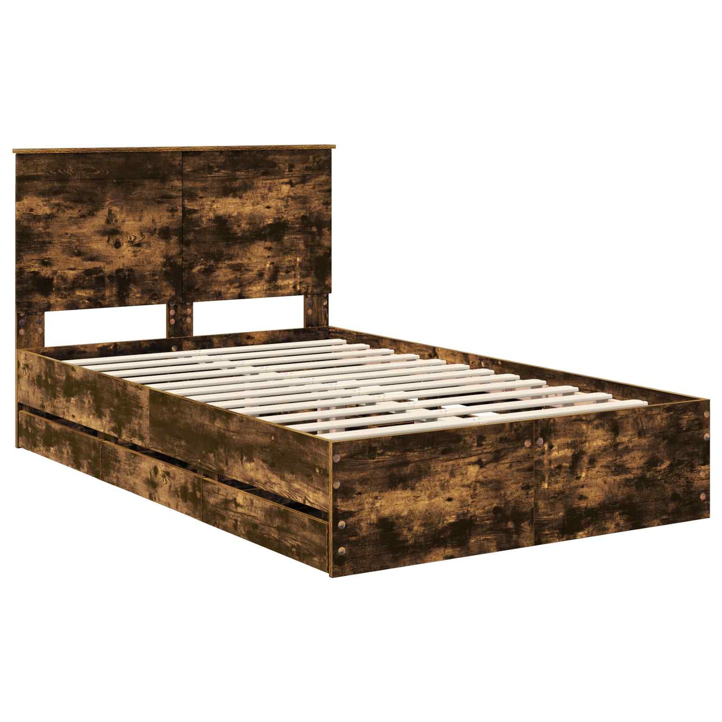 Bed Frame with Drawer Smoked Oak 135 x 190 cm Engineer Wood
