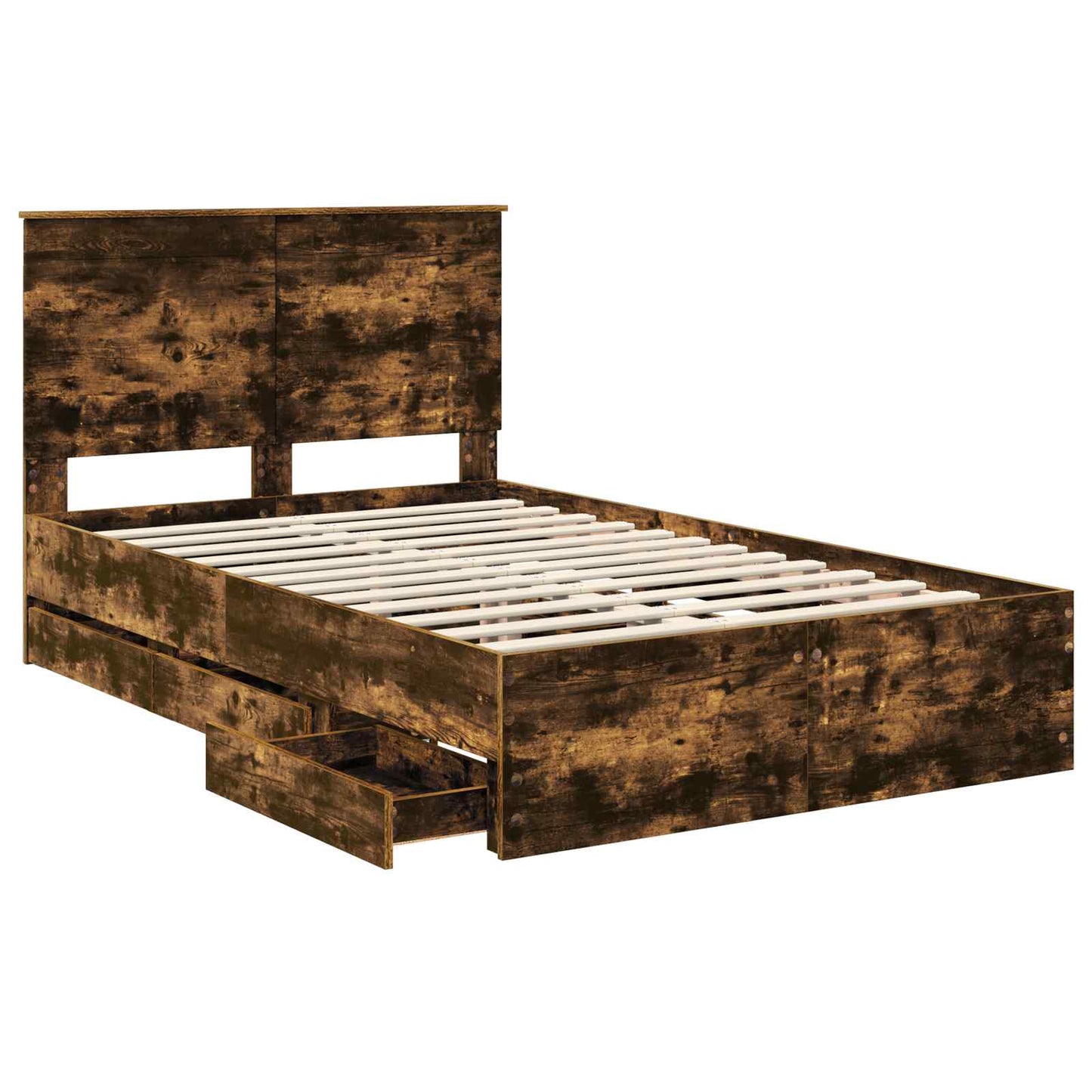 Bed Frame with Drawer Smoked Oak 135 x 190 cm Engineer Wood
