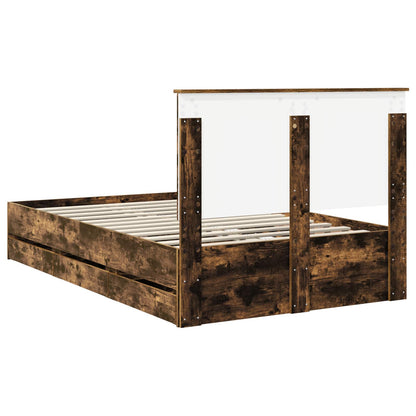 Bed Frame with Drawer Smoked Oak 135 x 190 cm Engineer Wood