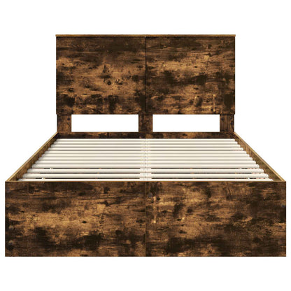 Bed Frame with Drawer Smoked Oak 135 x 190 cm Engineer Wood