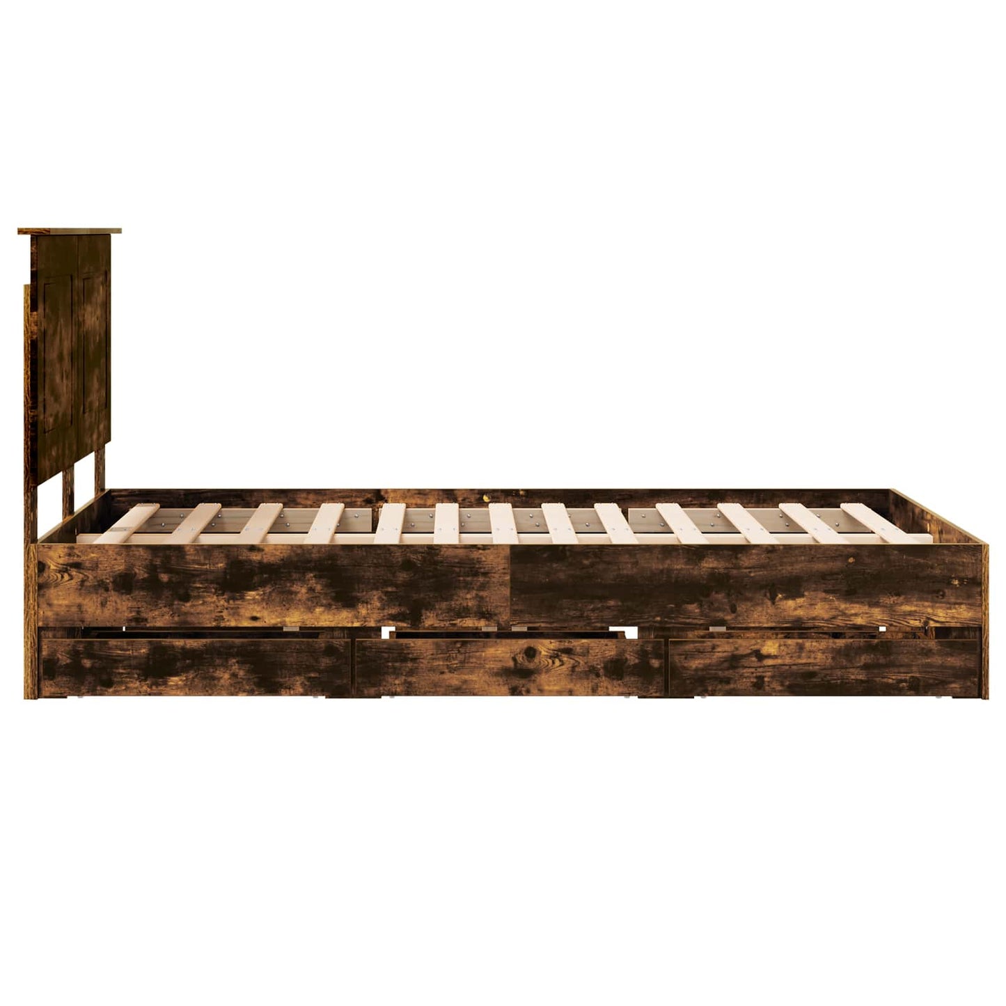 Bed Frame with Drawer Smoked Oak 135 x 190 cm Engineer Wood