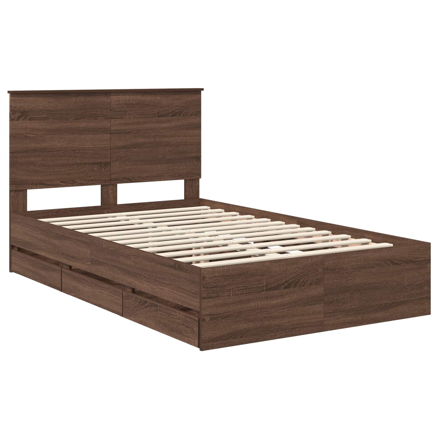 Bed Frame with Drawer Brown Oak 135 x 190 cm Engineer Wood