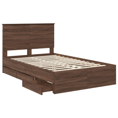 Bed Frame with Drawer Brown Oak 135 x 190 cm Engineer Wood