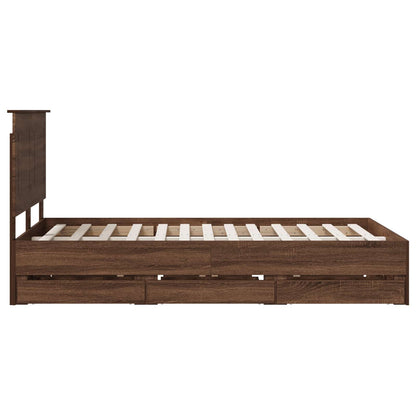 Bed Frame with Drawer Brown Oak 135 x 190 cm Engineer Wood