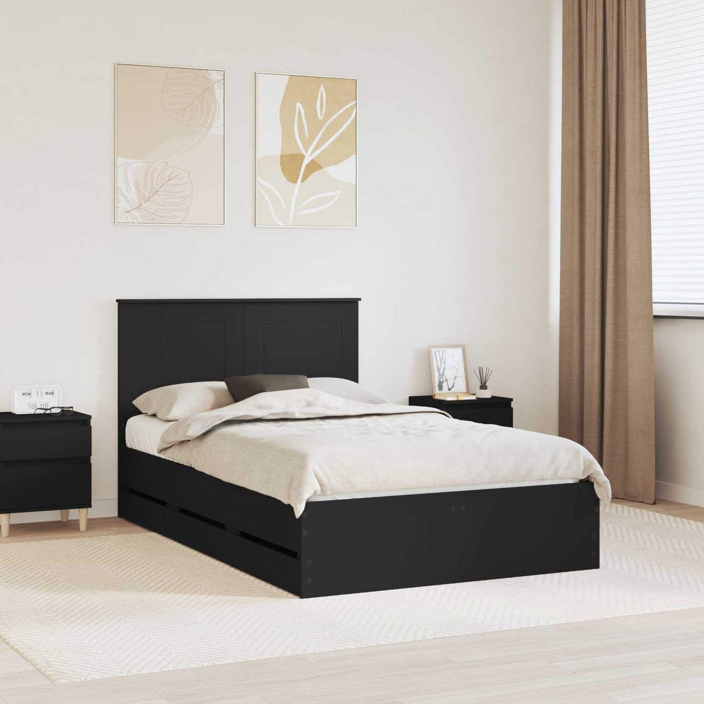 Bed Frame with Drawer Black 120 x 190 cm Engineer Wood