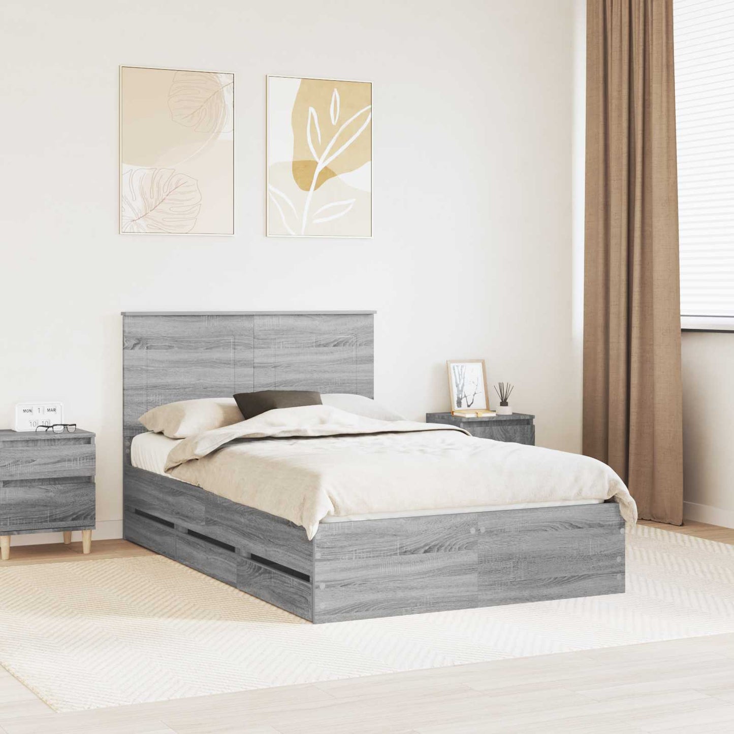 Bed Frame with Drawer Grey Sonoma 120 x 190 cm Engineer Wood