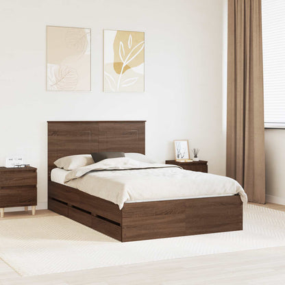 Bed Frame with Drawer Brown Oak 120 x 190 cm Engineer Wood