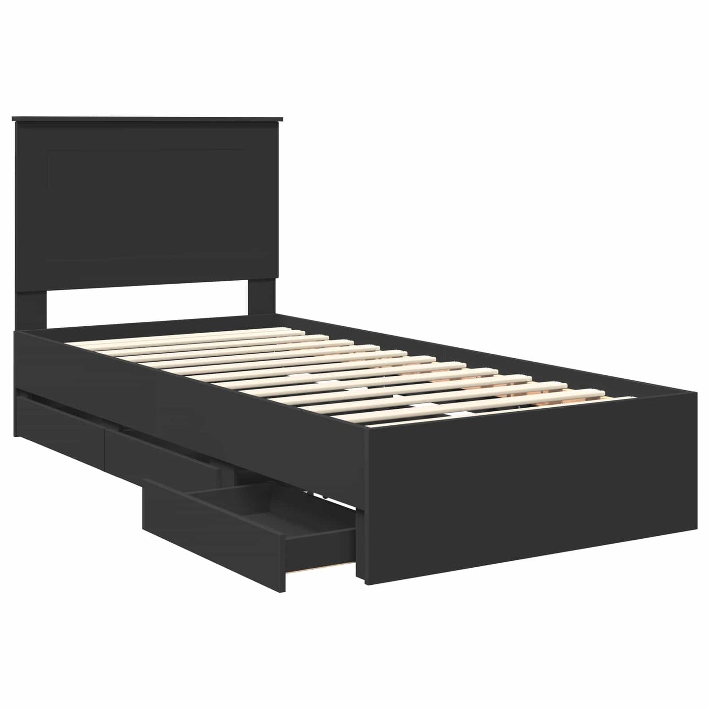Bed Frame with Drawer Black 100 x 200 cm Engineer Wood