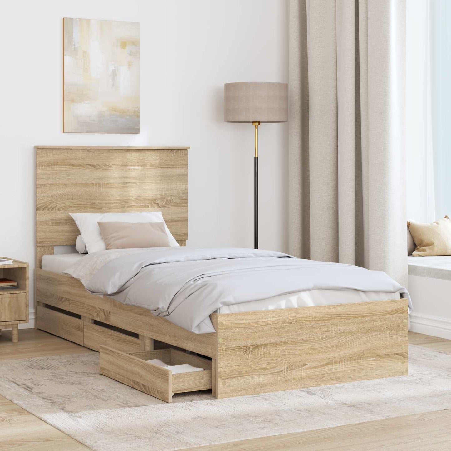 Bed Frame with Drawer Sonoma Oak 100 x 200 cm Engineer Wood