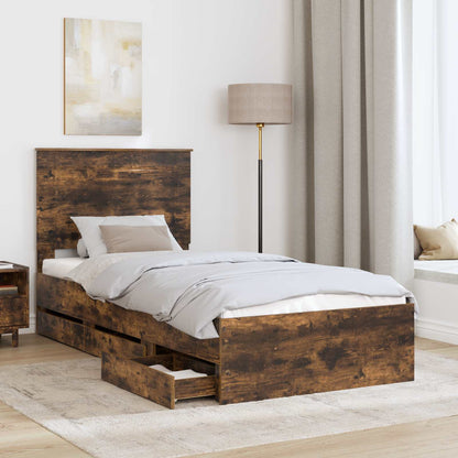 Bed Frame with Drawer Smoked Oak 100 x 200 cm Engineer Wood