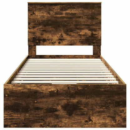 Bed Frame with Drawer Smoked Oak 100 x 200 cm Engineer Wood