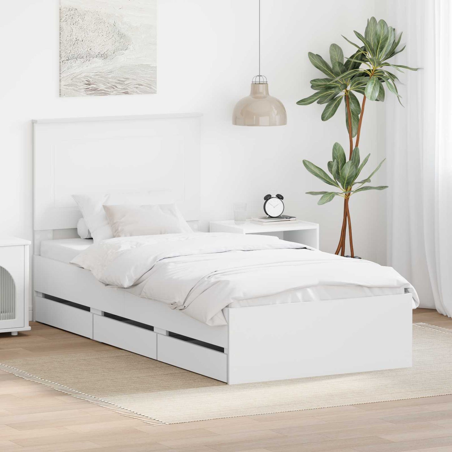 Bed Frame with Drawer White 90 x 190 cm Engineer Wood