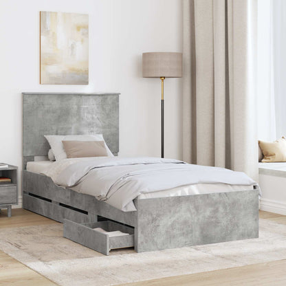 Bed Frame with Drawer Concrete Grey 90 x 190 cm Engineer Wood