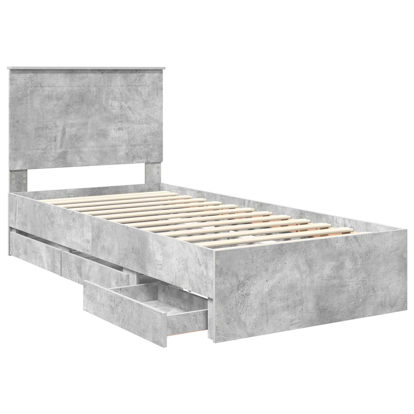 Bed Frame with Drawer Concrete Grey 90 x 190 cm Engineer Wood