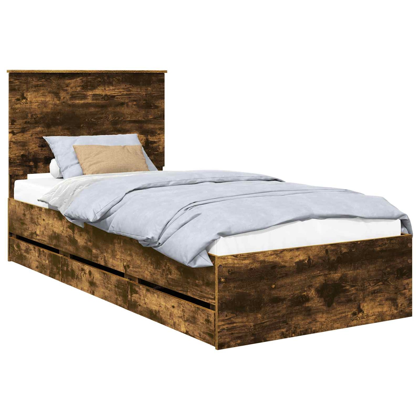 Bed Frame with Drawer Smoked Oak 90 x 190 cm Engineer Wood