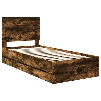 Bed Frame with Drawer Smoked Oak 90 x 190 cm Engineer Wood