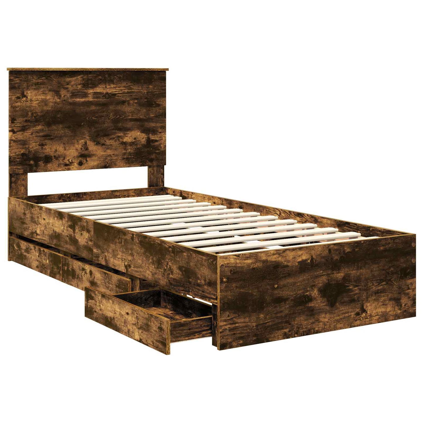 Bed Frame with Drawer Smoked Oak 90 x 190 cm Engineer Wood