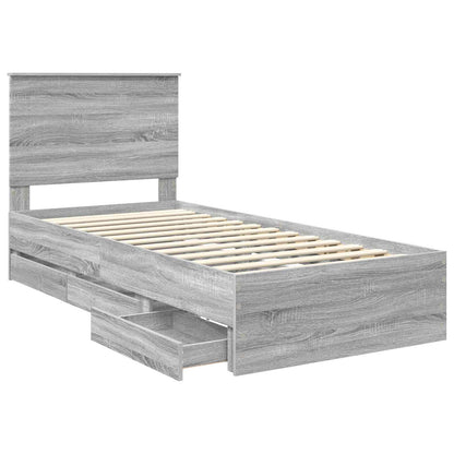 Bed Frame with Drawer Grey Sonoma 90 x 190 cm Engineer Wood