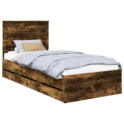 Bed Frame with Drawer Smoked Oak 90 x 200 cm Engineer Wood