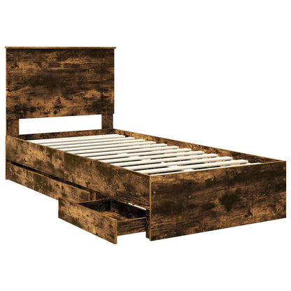 Bed Frame with Drawer Smoked Oak 90 x 200 cm Engineer Wood