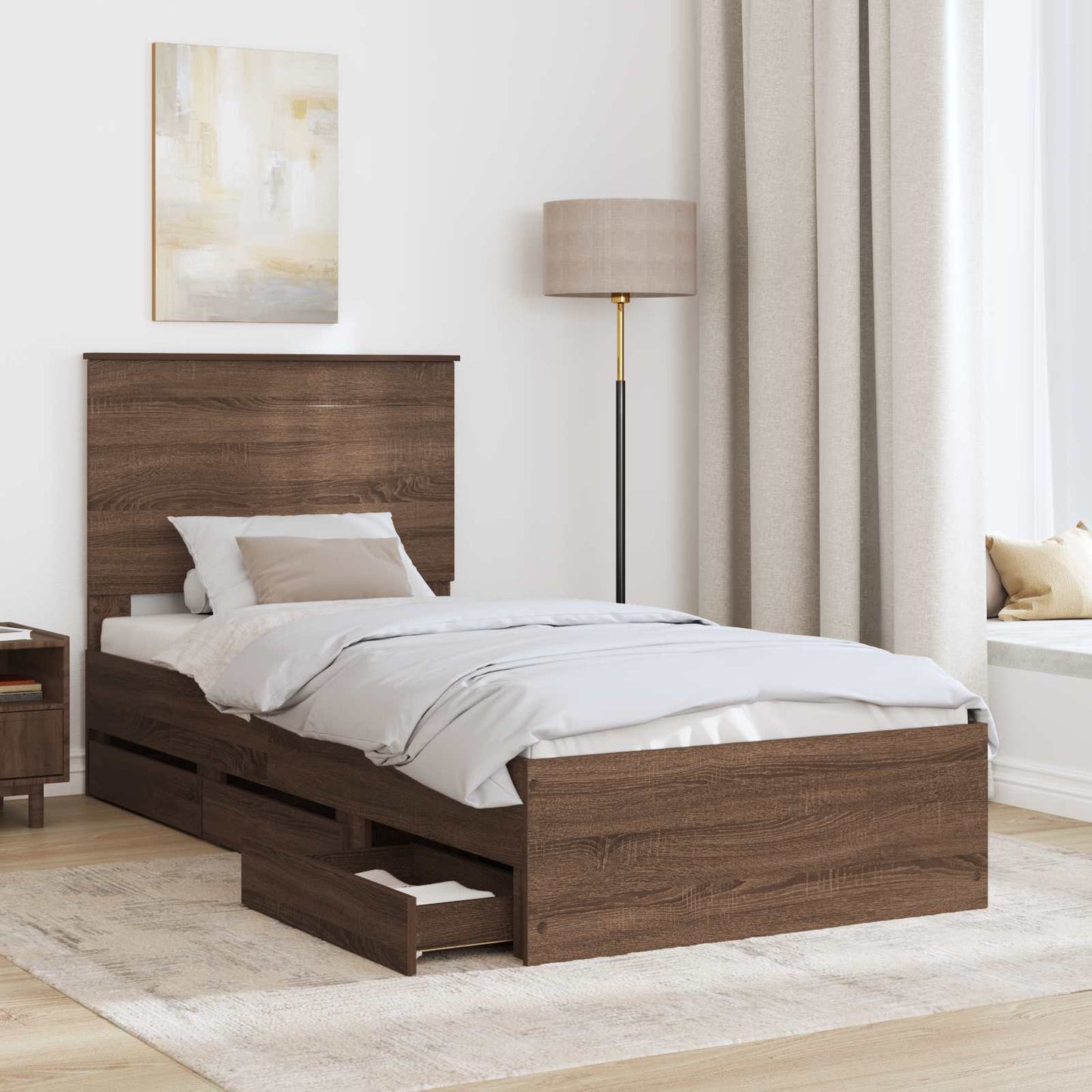 Bed Frame with Drawer Brown Oak 90 x 200 cm Engineer Wood