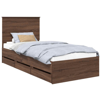 Bed Frame with Drawer Brown Oak 90 x 200 cm Engineer Wood