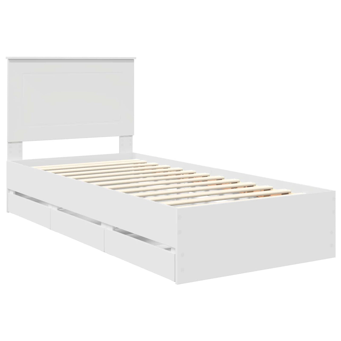 Bed Frame with Drawer White 75 x 190 cm Engineer Wood