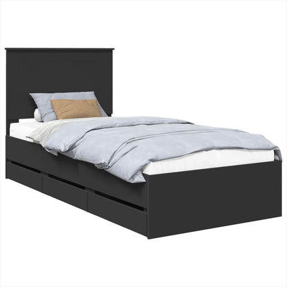 Bed Frame with Drawer Black 75 x 190 cm Engineer Wood