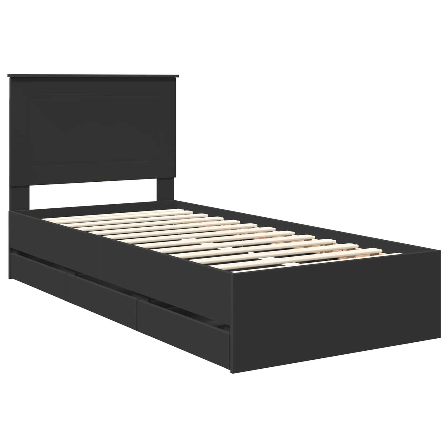 Bed Frame with Drawer Black 75 x 190 cm Engineer Wood