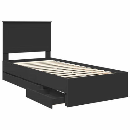Bed Frame with Drawer Black 75 x 190 cm Engineer Wood