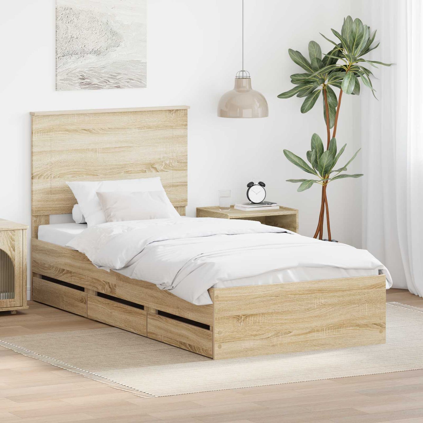 Bed Frame with Drawer Sonoma Oak 75 x 190 cm Engineer Wood