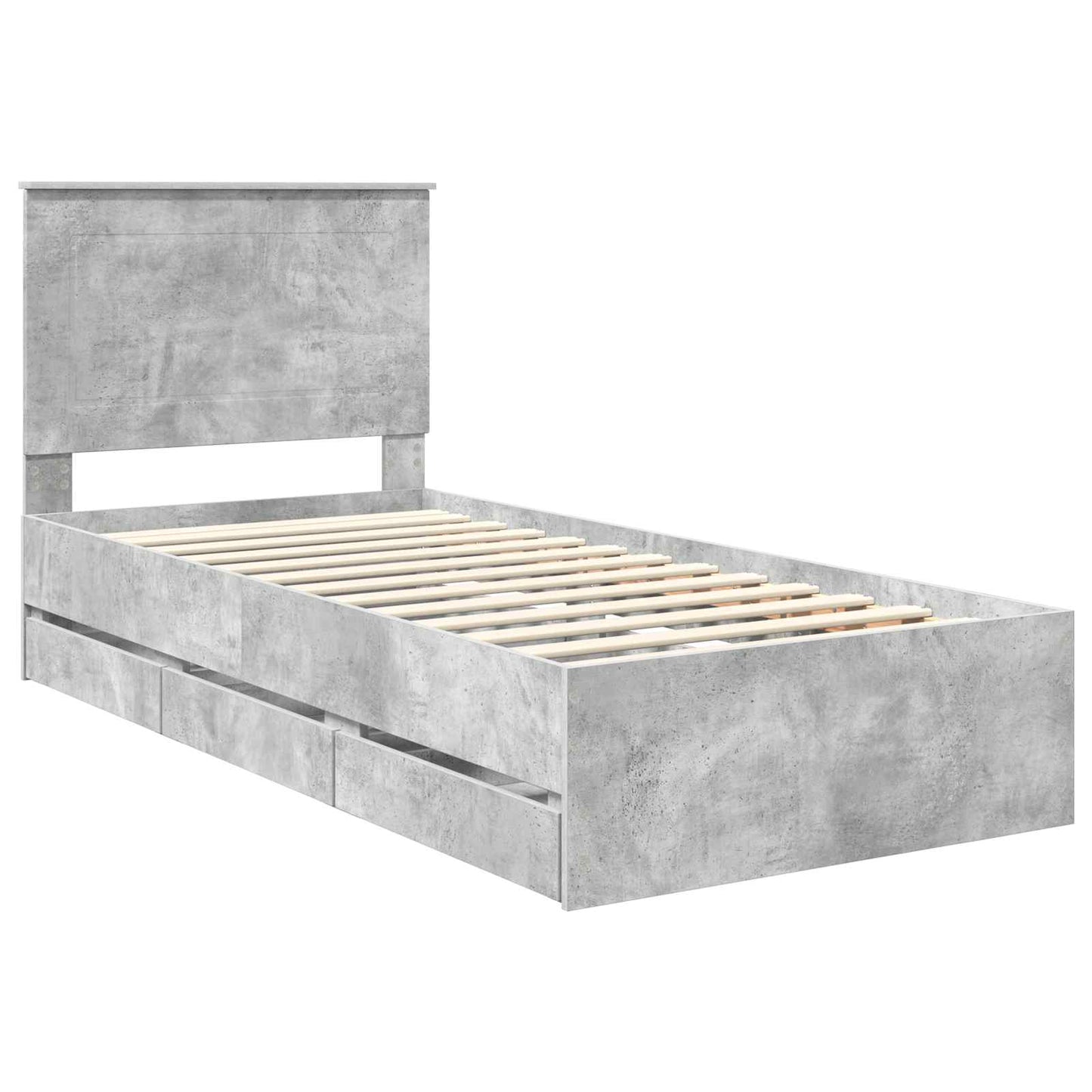 Bed Frame with Drawer Concrete Grey 75 x 190 cm Engineer Wood