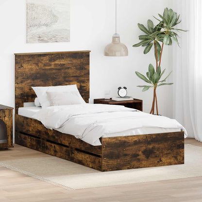 Bed Frame with Drawer Smoked Oak 75 x 190 cm Engineer Wood