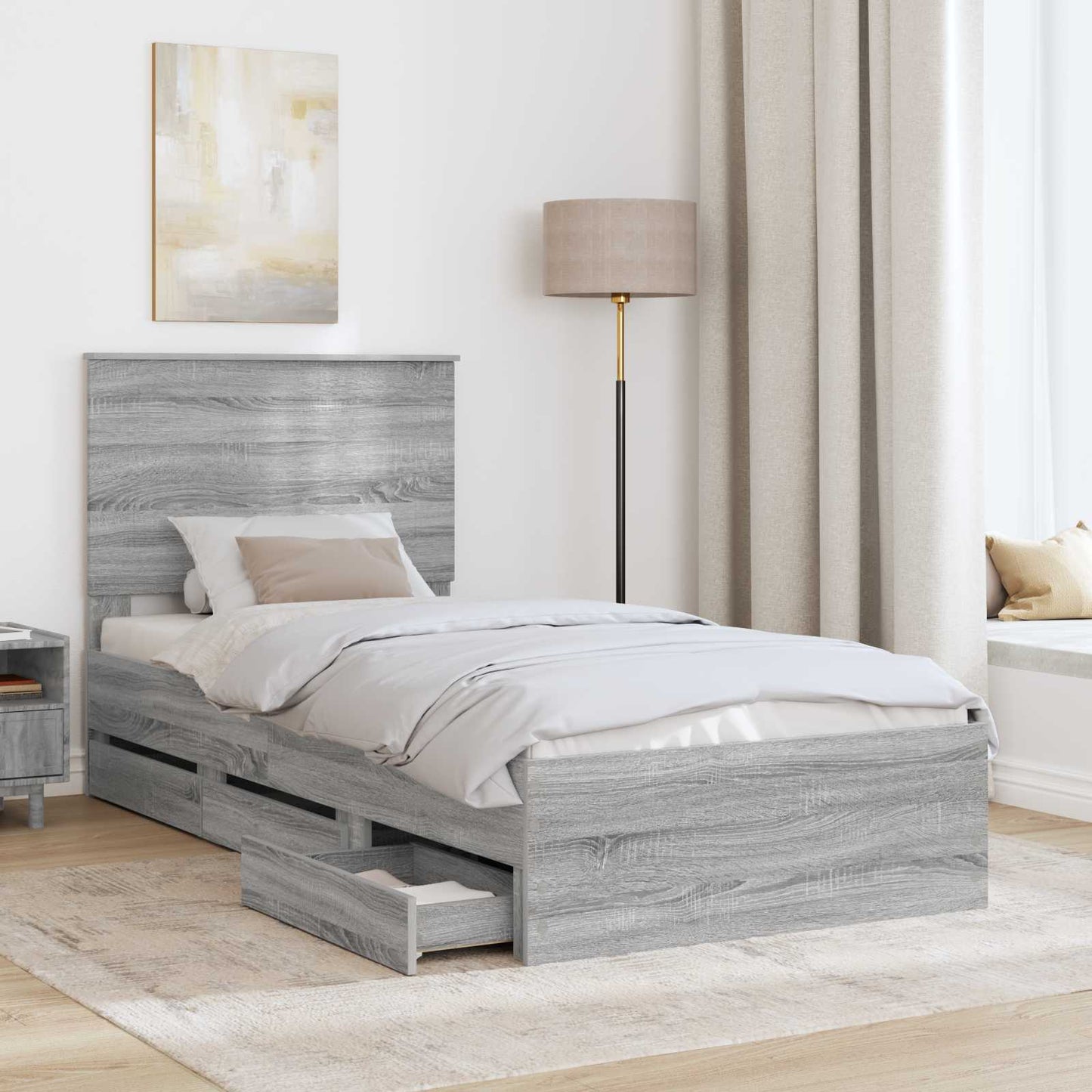 Bed Frame with Drawer Grey Sonoma 75 x 190 cm Engineer Wood