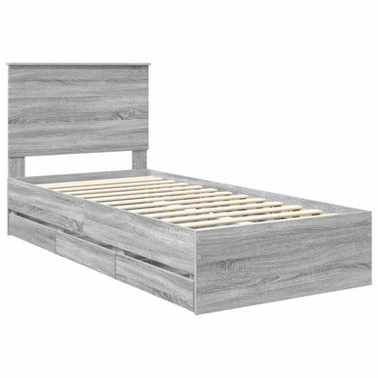 Bed Frame with Drawer Grey Sonoma 75 x 190 cm Engineer Wood