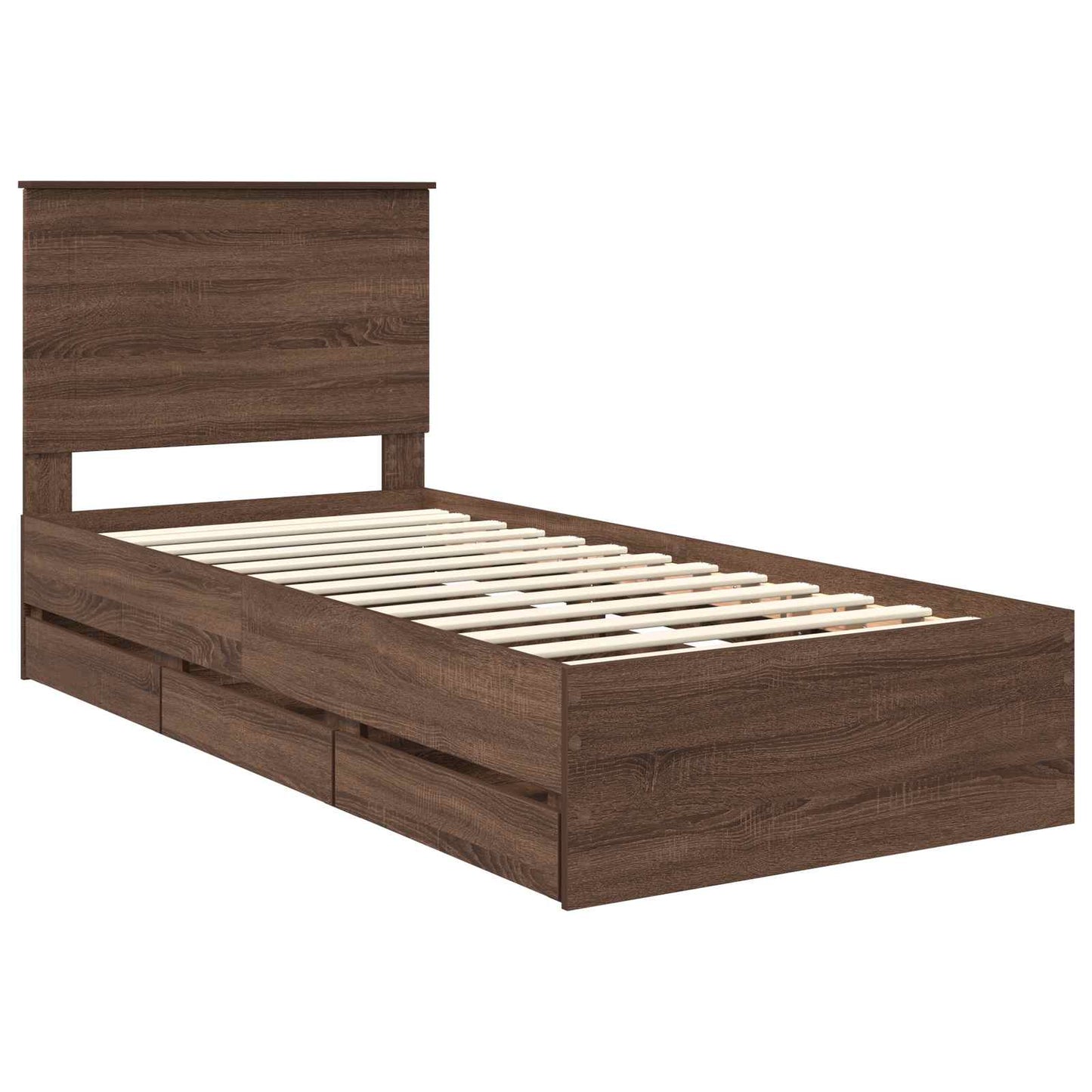 Bed Frame with Drawer Brown Oak 75 x 190 cm Engineer Wood
