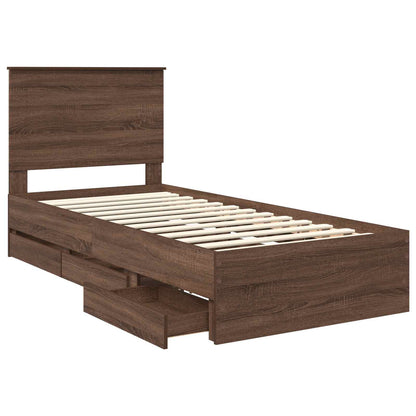 Bed Frame with Drawer Brown Oak 75 x 190 cm Engineer Wood