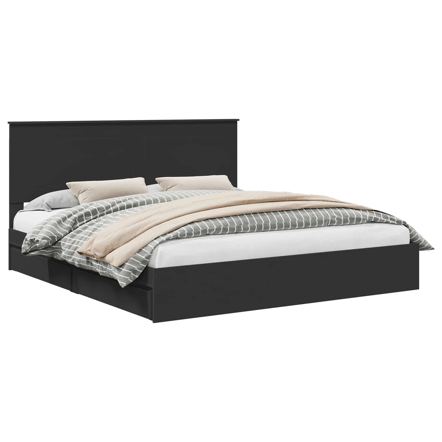 Storage Bed with Headboard Black 200 x 200 cm Engineered Wood