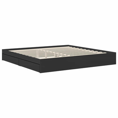 Storage Bed with Headboard Black 200 x 200 cm Engineered Wood