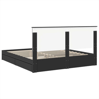 Storage Bed with Headboard Black 200 x 200 cm Engineered Wood