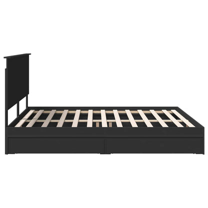 Storage Bed with Headboard Black 200 x 200 cm Engineered Wood